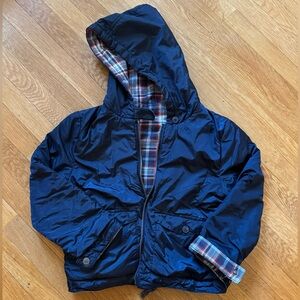 Mini Boden Dark Blue and Plaid Reversible Coat